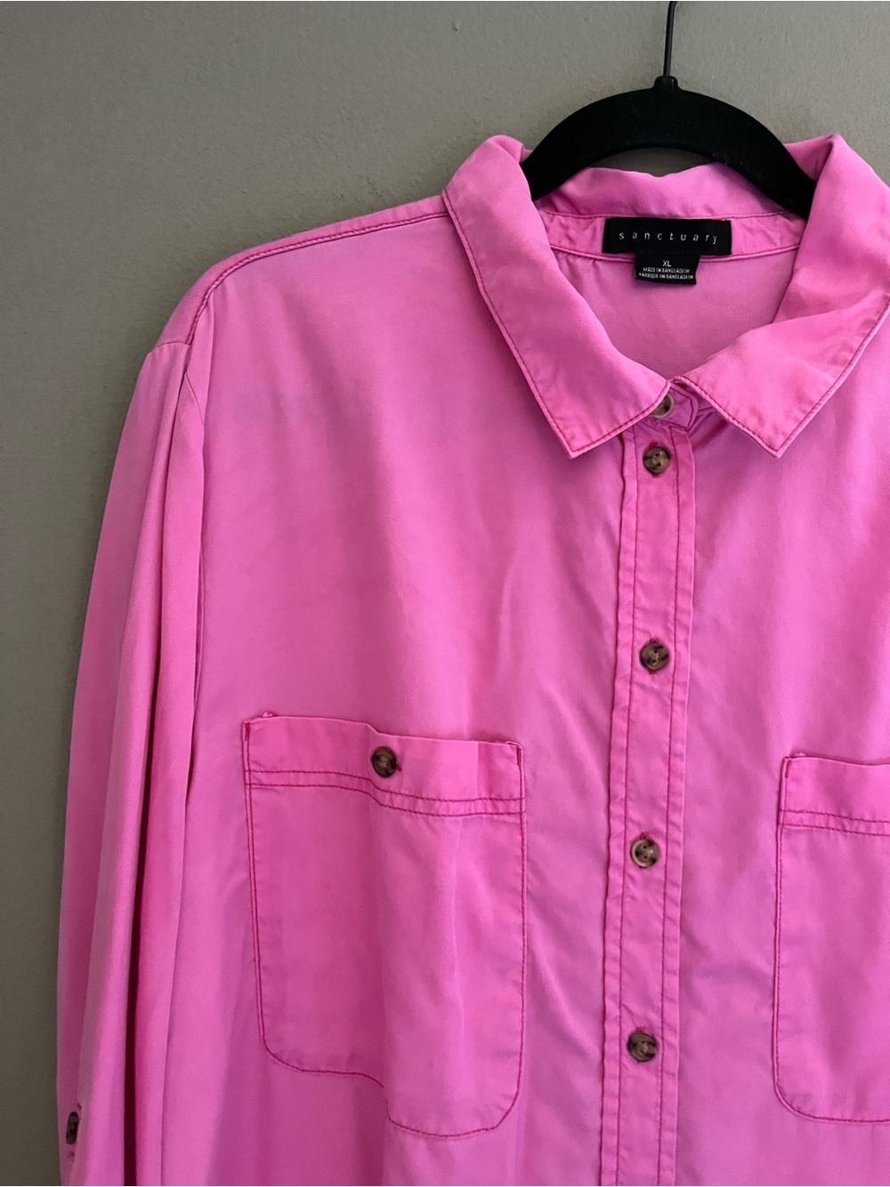Sanctuary Button-Down Shirt Barbiecore Hot Pink Roll Tab Sleeves Chest Pockets - Picture 5 of 13